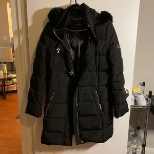 Calvin Klein faux fur hood coat